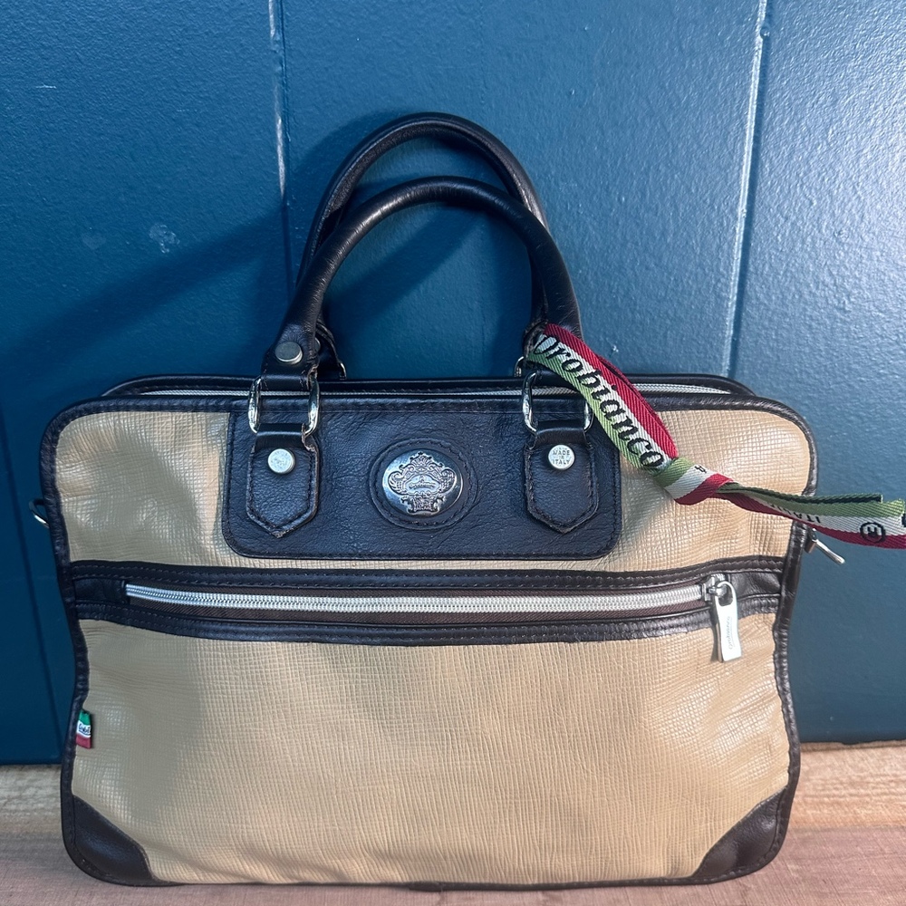 Orobianco Made in Italy Leather Business Briefcase Laptop Bag Tan Brown